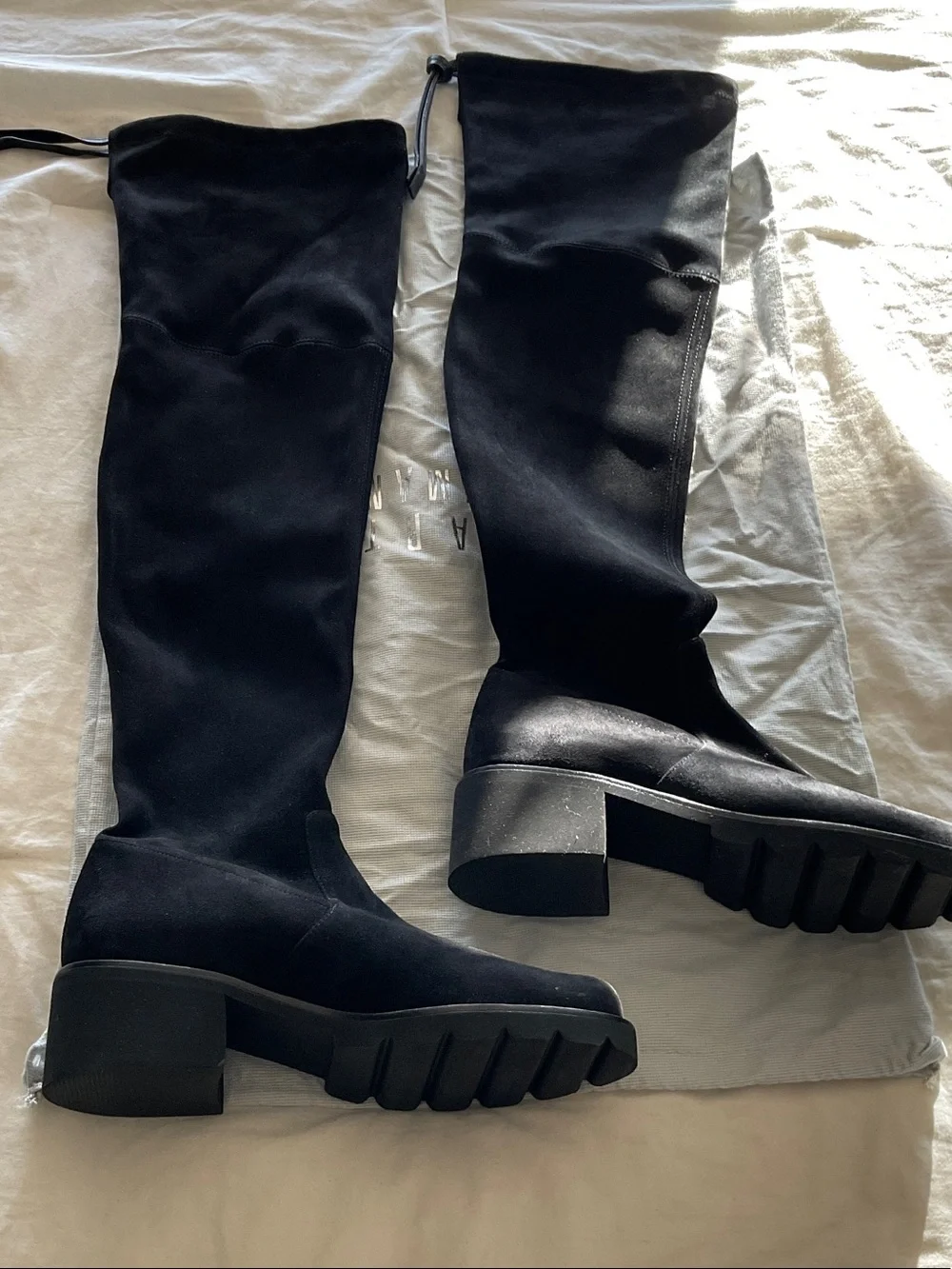 Stuart Weitzman Black Over-the-Knee Lug Sole Boots